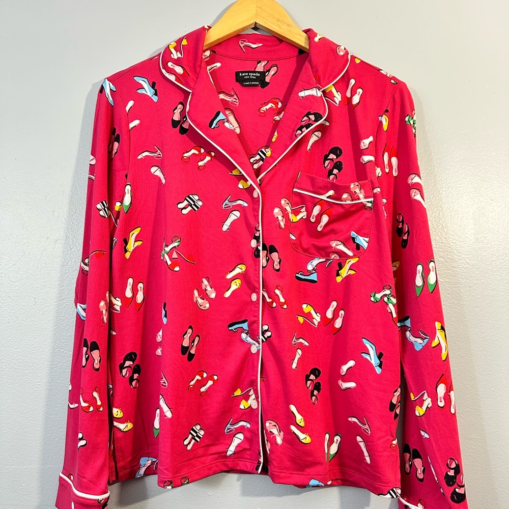 Kate Spade New York Red FABULOUS COLORFUL SHOES long sleeve pajamas button